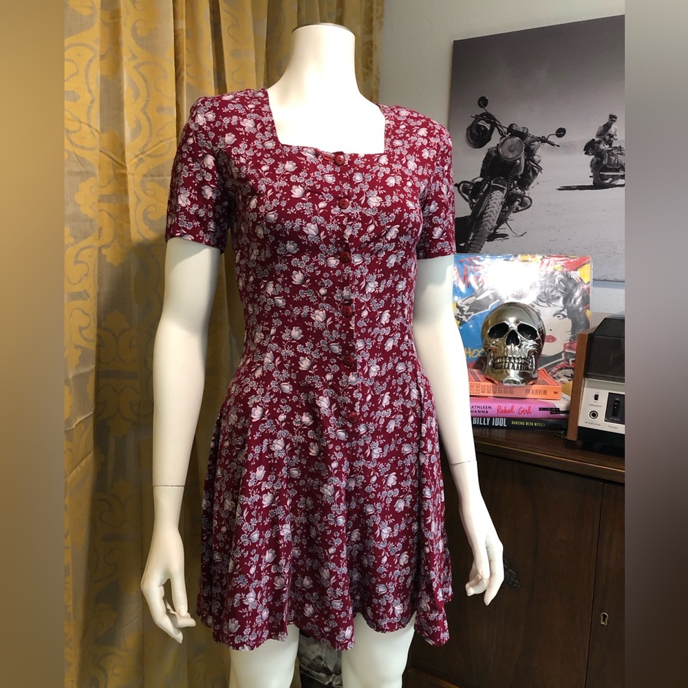 Vintage Rampage Red Floral Bow tie Short Sleeve Romper Festival Season